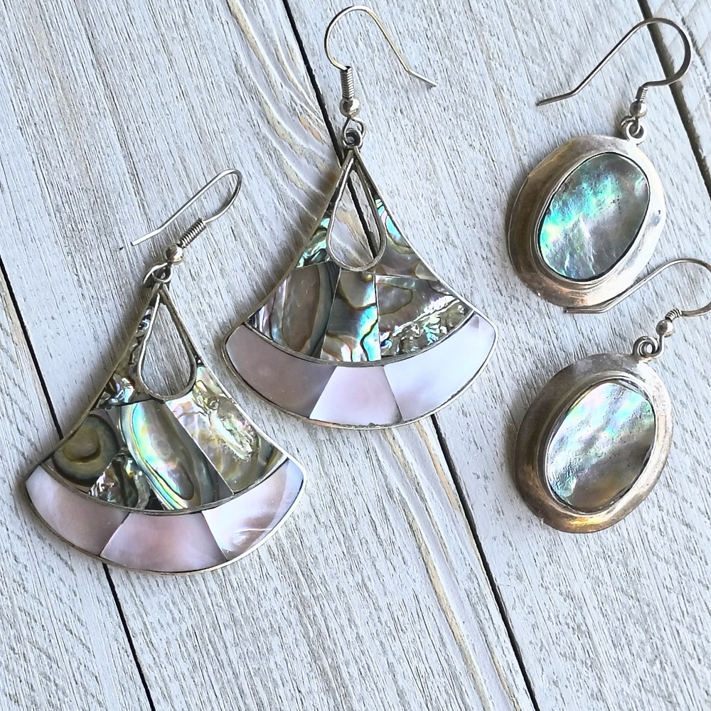 Vintage Abalone & Mother of Pearl Earrings – Set of 2
